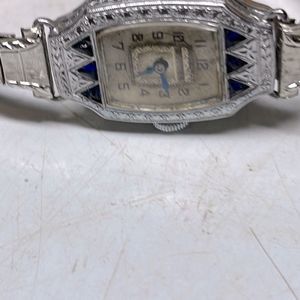 Sapphire and Diamond Encrusted 1950’s Silver Art Deco Watch